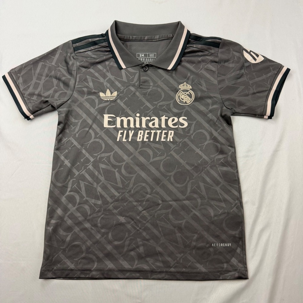 Adidas Soccer Jersey Kids Med (24) Grey Real Madrid Bellingham 5 Aeroready Polo